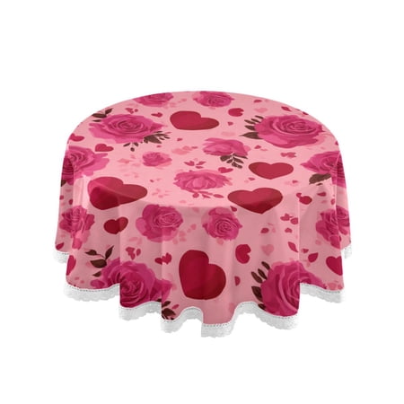 60 Inch Round Tablecloth with White Lace Trim Fall Table Cover for Elegant Dining Decor Red Valentine s Day Pattern