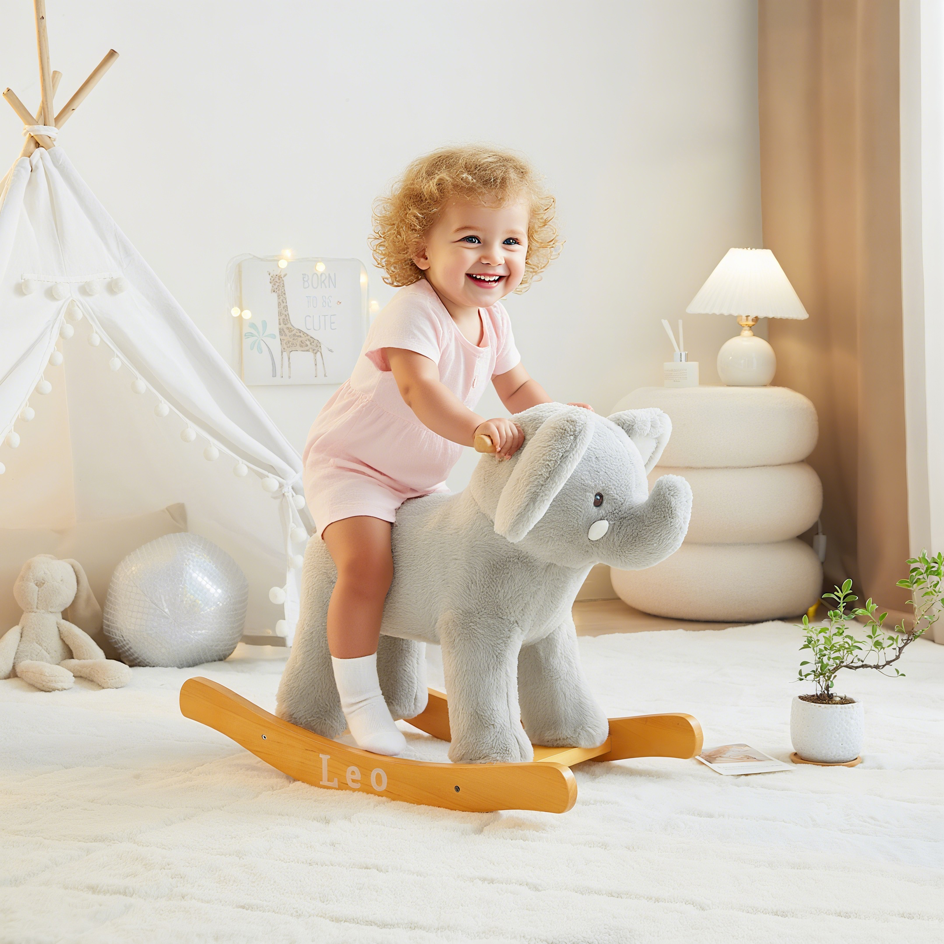 Little Nest Toddler Elephant Plush Rocker Chair, Gray photo 2