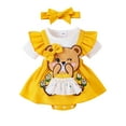 thumbnail image 2 of Baby Girls Summer Romper Dress Flying Sleeve Cartoon Doll Flower Embroidery Romper with Headband, 2 of 10
