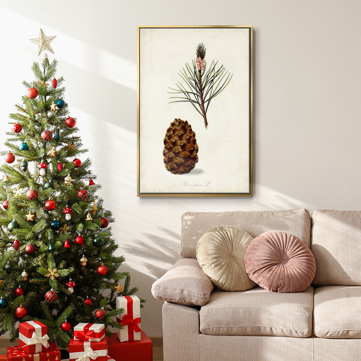 Antique Tree Study V - Framed Gallery Wrapped Holiday Canvas - 25 x 37 - Gold Frame