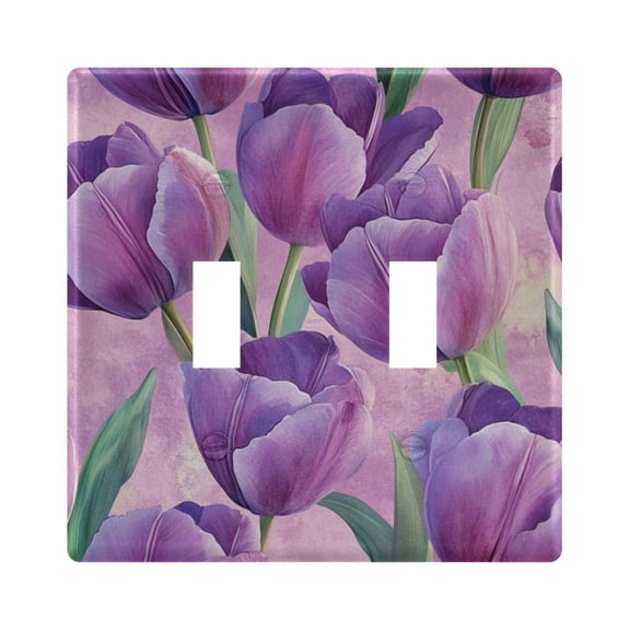 Purple Tulips Green Leaves Light Switch Cover Electrical Outlet Cover Replaceable Wall Plates 2-Gang