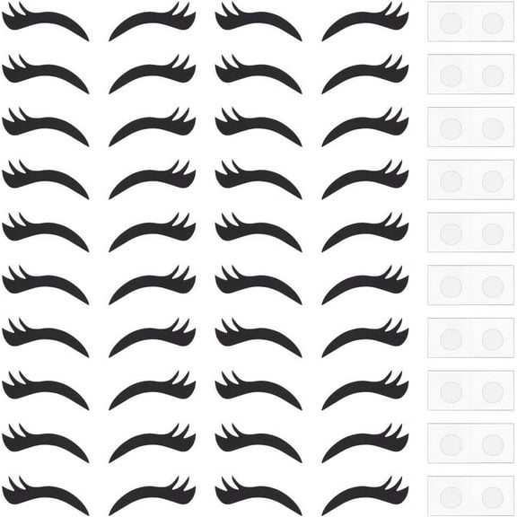 20 Sets Eyelashes Patches with Stickers Black Eyelash Applique Patches Felt Cloth Eyelashes Craft Supplies Applique Patches Sewing Craft Decoration