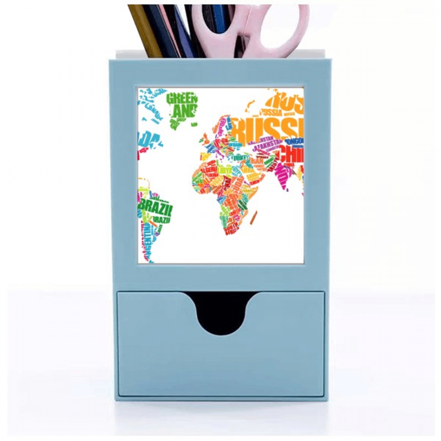 Mutlicolour mapa mundial países nombre Tarjeta de clip de pluma del gestor de suministros de oficina