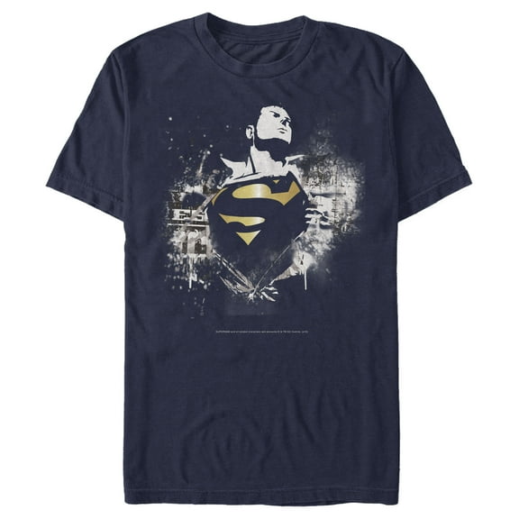 Men's Superman Hero Graffiti Print Graphic Tee Navy Blue X Large