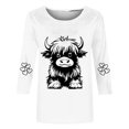 thumbnail image 3 of QUNYINEY 3/4 Sleeve T Shirts for Women Casual White Cow Print Crew Neck Tops Drop Shoulder Pullover Loose T-Shirts Women's Tops, 3 of 3