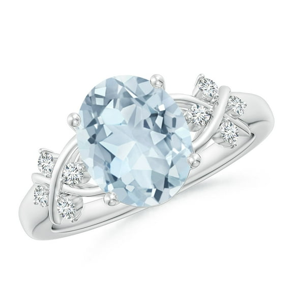 ANGARA Natural Solitaire 2.2 ct Aquamarine Criss Cross Ring with Diamonds in 14K White Gold for Women (Size-10x8mm) | March Birthstone, Anniversary, Jewelry Gift for Women | Natural Aquamarine Ring