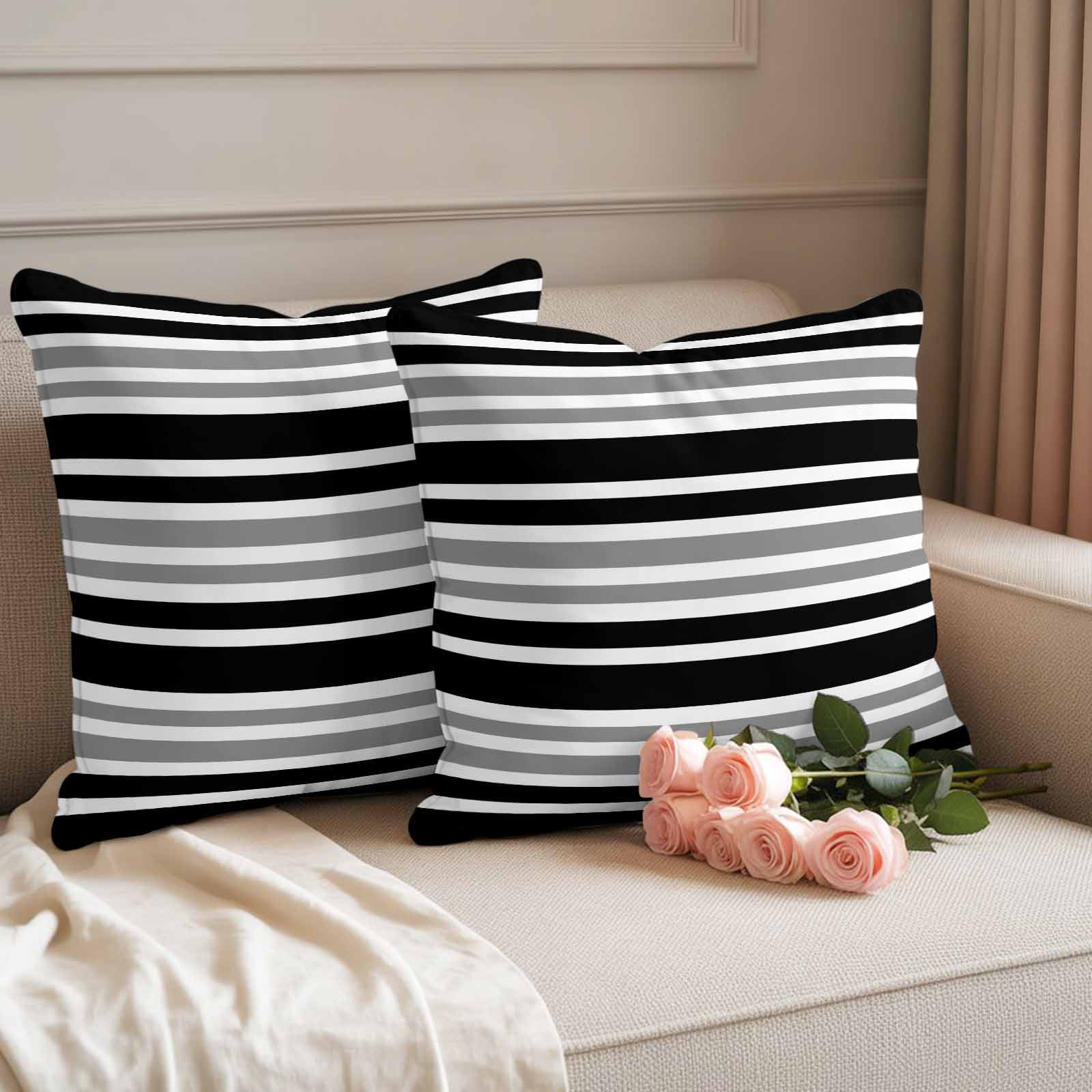 Outdoor Waterproof Pillow Covers Classic Gray Black Striped Decorative Throw Pillow Protectors,Pillowcase Cushion Cases for Patio Sofa Garden Couch,18x18in,Pack of 2