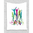 thumbnail image 1 of Youth Tapestry, Dancing Teenagers People Dancing and Jumping Vibrant Silhouettes Floral Border Detail, Wall Hanging for Bedroom Living Room Dorm Decor, 60W X 80L Inches, Multicolor, by Ambesonne, 1 of 2