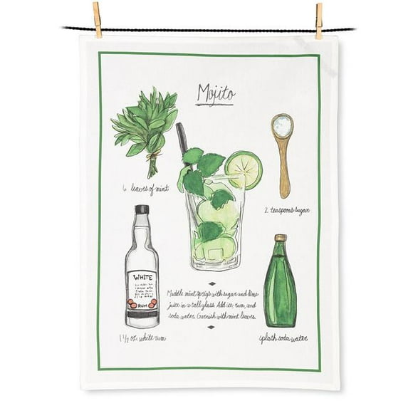 Abbott Collection AB-56-KT-NM-03 20 x 28 in. Mojito Recipe Tea Towel, White & Multi Color