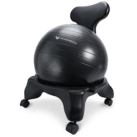 PharMeDoc Exercise Balance Ball Chair with Base & Back Support for Home and Office - Stability Ball Chair & Exercise (Best Exercise Ball Chair)