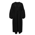 thumbnail image 5 of Women's Boho Deep V Neck Maxi Dress, Lantern Sleeve Loose Flowy Swing Dress, Solid Casual Vacation Beach Cover Up Dress for Summer Outfits Black XXL(XXL), 5 of 5
