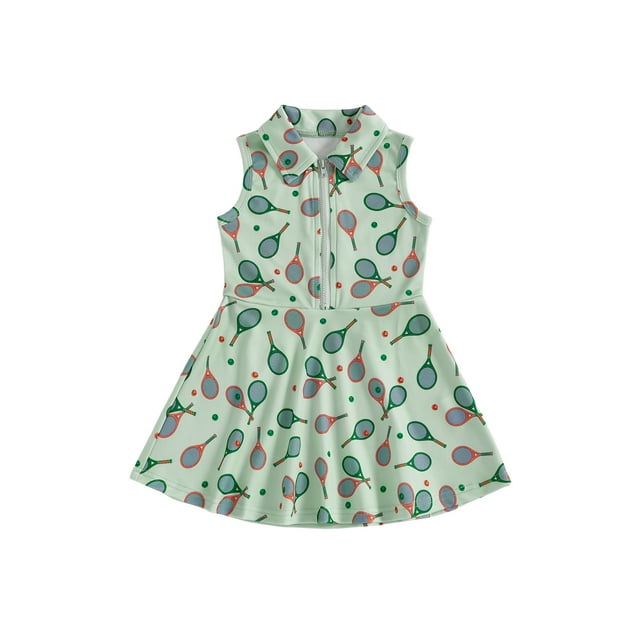 Argulvti Robe d'Été Trapèze pour Petites Filles Sans Manches à Col Rabattu à Fermeture Éclair Robe de Golf à Imprimé