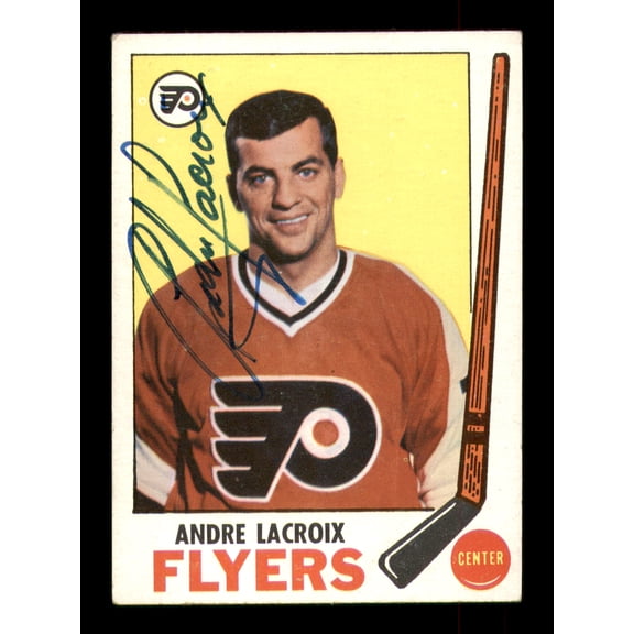 Andre Lacroix Autographed 1969-70 Topps Card #98 Philadelphia Flyers SKU #251198