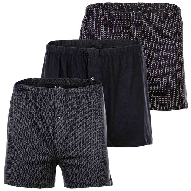 YOURBASICS Calzoncillos de punto para Hombre, paquete de 3 - algodón, abertura con botones, patrón, paquete múltiple NegroMix 2XL (XX-Large)