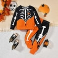 thumbnail image 2 of Caqnni Toddler Halloween Outfit Boy Girl Pumpkin Patch Crew Sweatshirt and Pants Set Halloween Fall Baby Clothes Halloween Outfit (2-3 Years,Black), 2 of 7