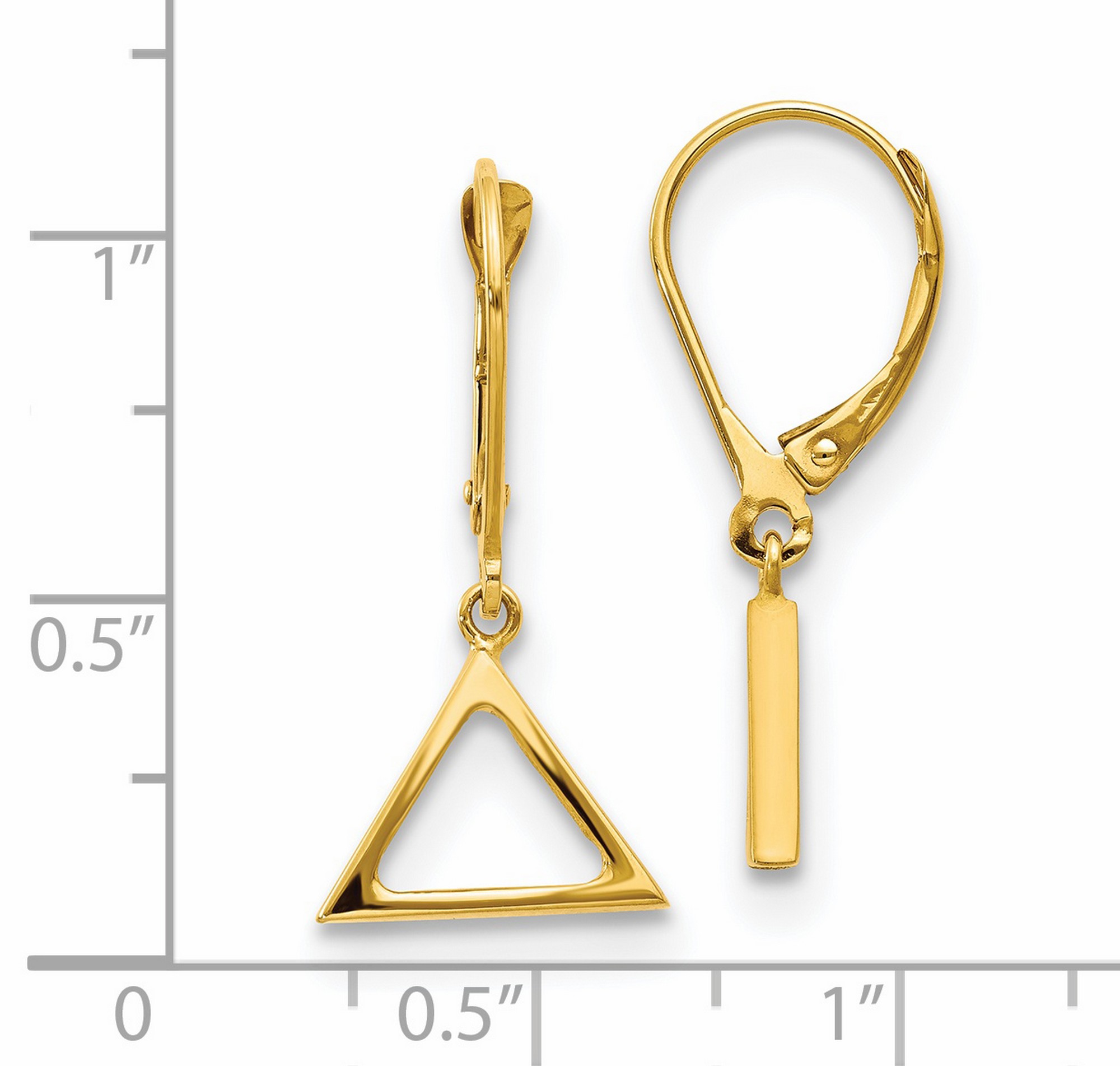 14k Yellow Gold Polished Triangle Dangle Leverback Earrings 26x12 mm - image 3 of 5