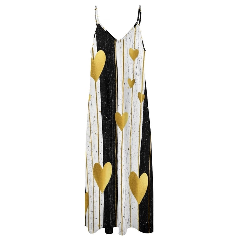 Gold Hearts on Black And White Stripes Sleeveless Dress Dresses Women  Summer Women's Summer Clothing - Walmart.com
