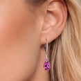 thumbnail image 3 of Gem Stone King 925 Sterling Silver Pink Created Sapphire and Pink and White Lab Grown Diamond Dangle Earrings for Women (2.53 Cttw, Oval 9X7MM), 3 of 6