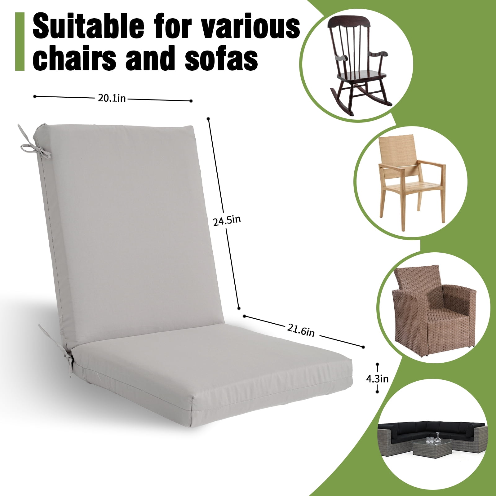 FKS LIFE Outdoor Seat Cushion, 20" x 20" x 4" Patio Furniture Replacement Cushions 2 Set
