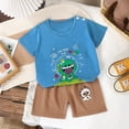 thumbnail image 4 of HCNTES Toddler Baby Boy Clothes Dinosaur Print Short Sleeve T-Shirt Top + Elastic Waist Shorts Set Summer Outfit(Z01-Blue,4-5 Years), 4 of 4