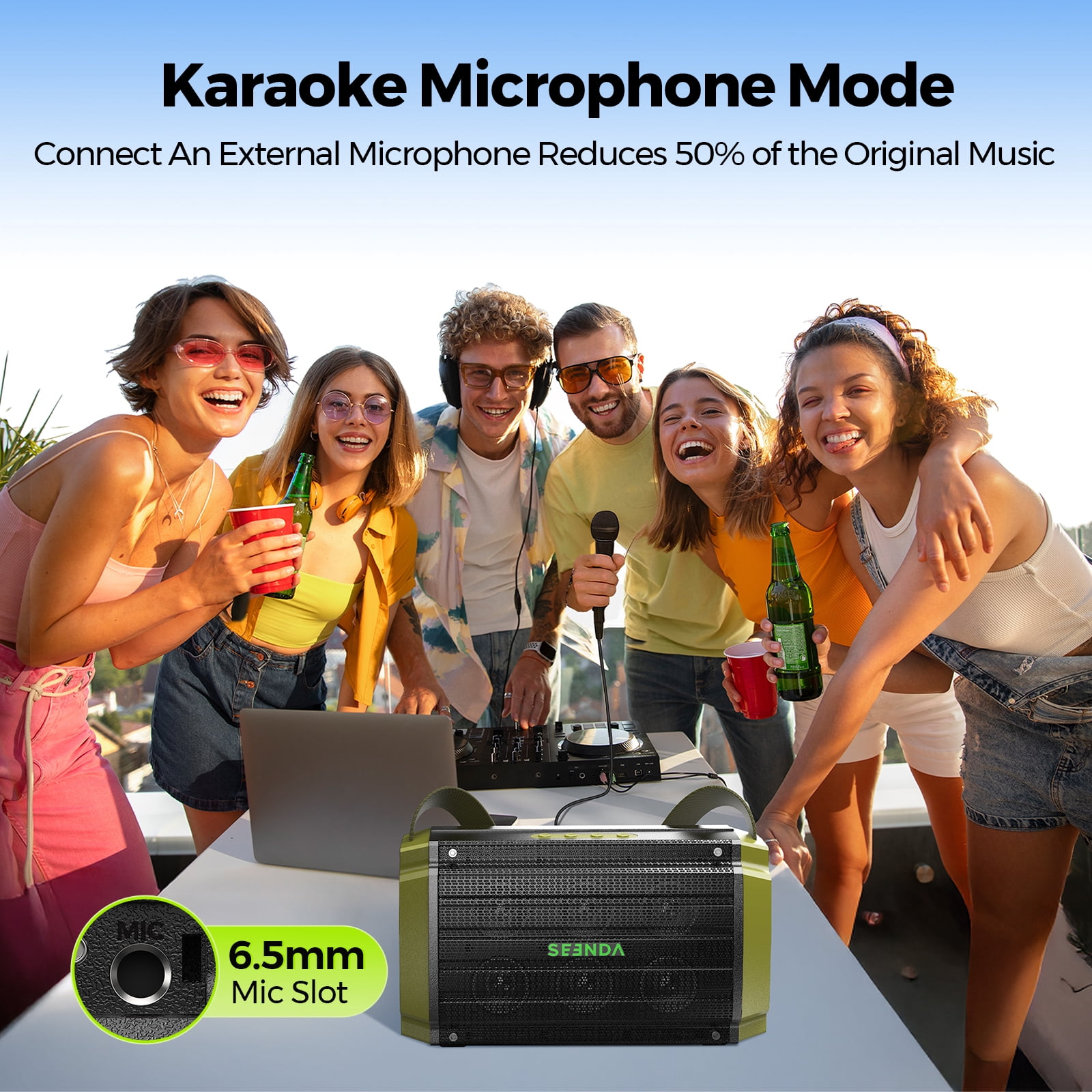 Seenda Bluetooth Speaker, 80W, Subwoofer, RGB Lights, 10H Playtime, IPX6 Waterproof Portable Wireless Speaker with Handle for Outdoors, Camping, Beach