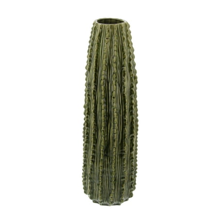 Ribbed Ceramic - Decmode Eclectic 20 x 6 inch textured ceramic ribbed cactus decor, Green