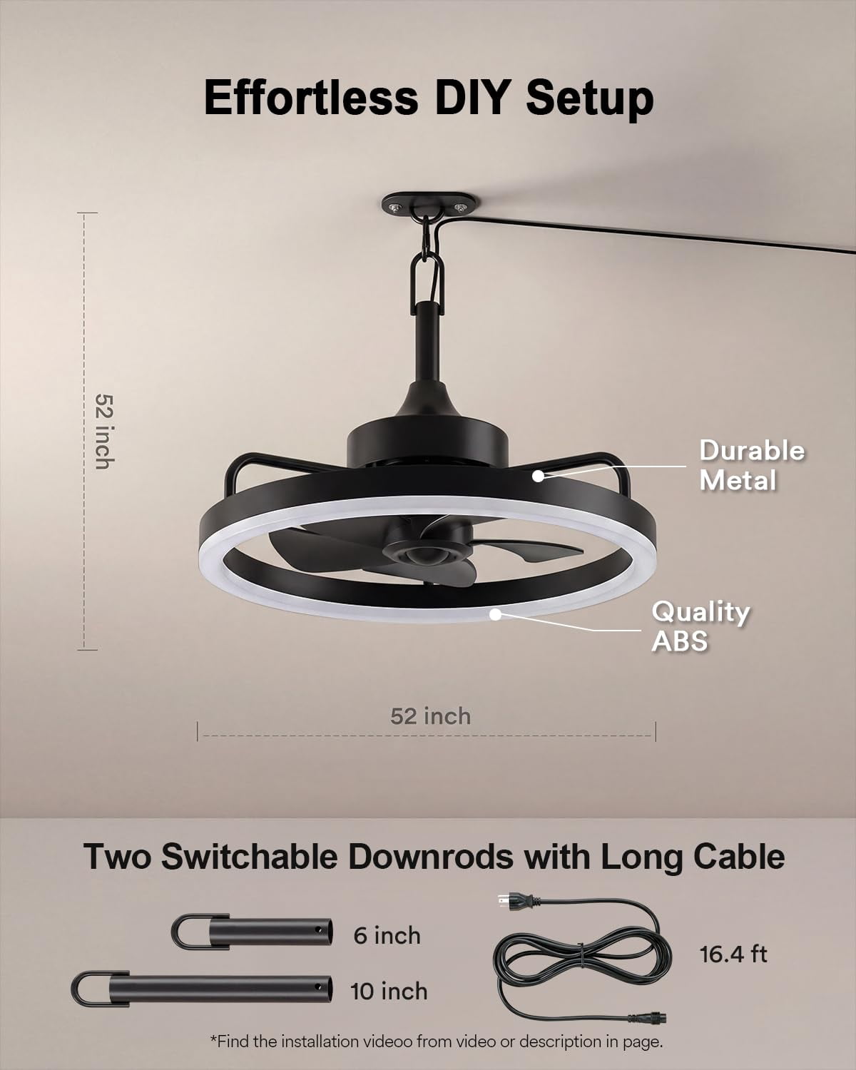 Lumary Smart Outdoor Ceiling Fan with Light IP65 Waterproof Caged Iron RGB Color Changing Remote Control 20 Inch