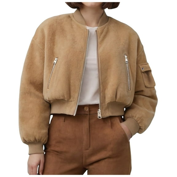Womens Cropped Jacket High Long Sleeves Outerwear Short Moto Coat
