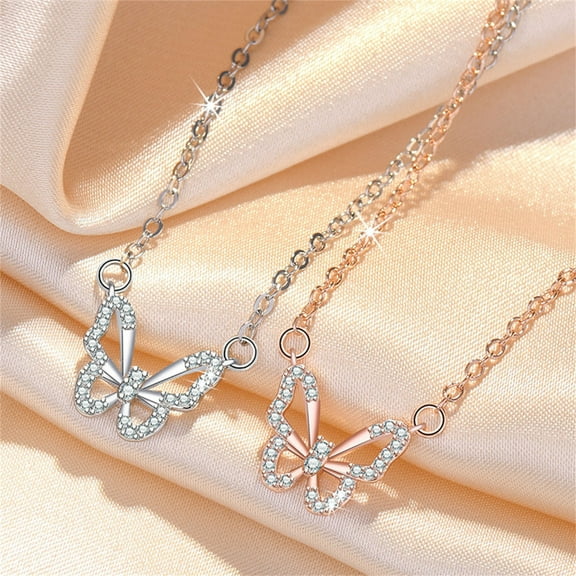 Dademeo Valentine's Day Gifts 2Pcs Set Butterfly Pendantes Gold and Pink Plated Necklaces for Women Trendy Dainty Necklace for Her Girlfriend Wife Chain Choker Charm Necklace