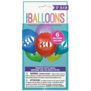 Latex Milestone Number 30 Balloons, Assorted, 12 in, 6ct
