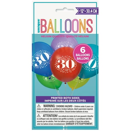 Latex Milestone Number 30 Balloons, Assorted, 12 in, 6ct