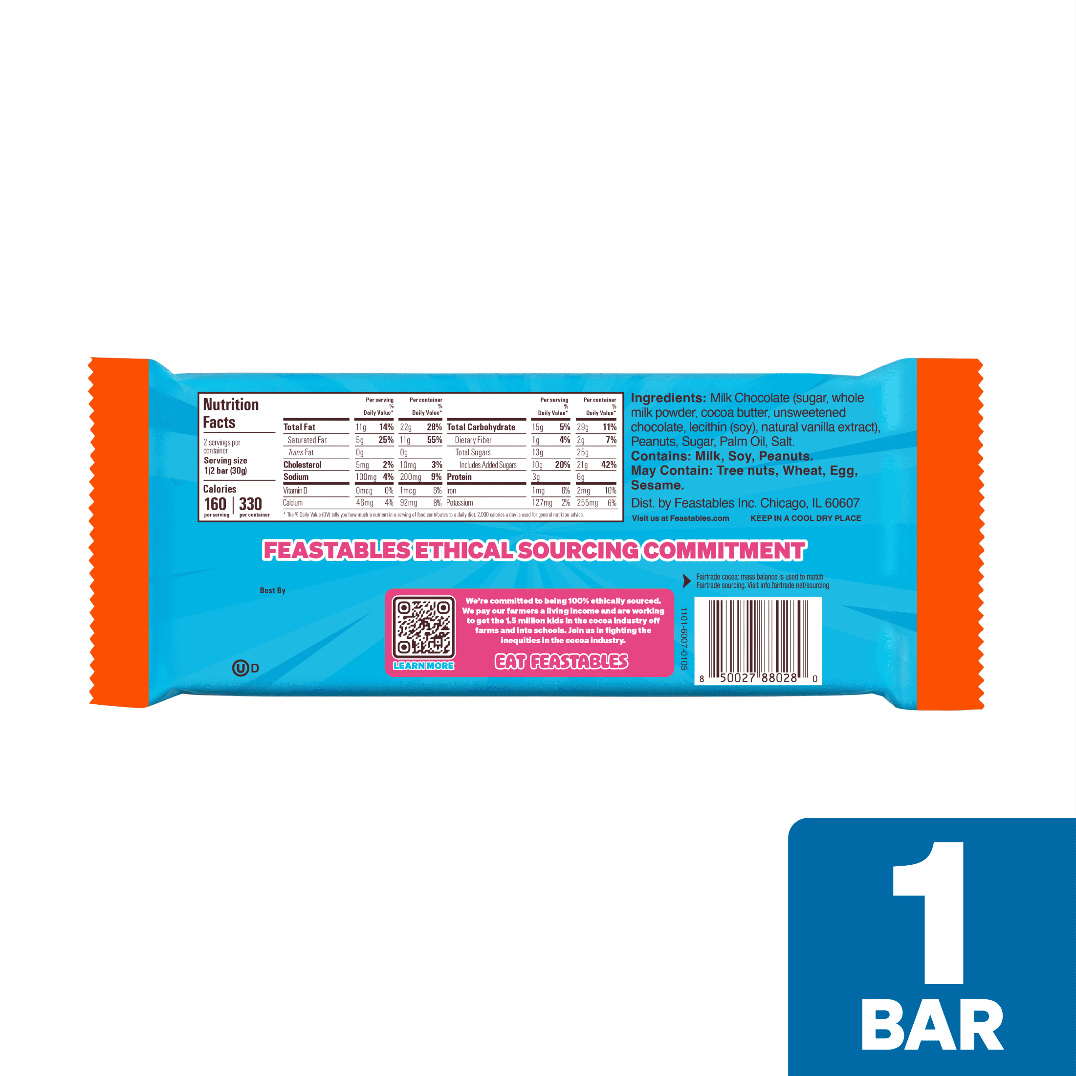 Feastables MrBeast Peanut Butter Milk Chocolate Bar, 2.1 oz (60g), 1 Count