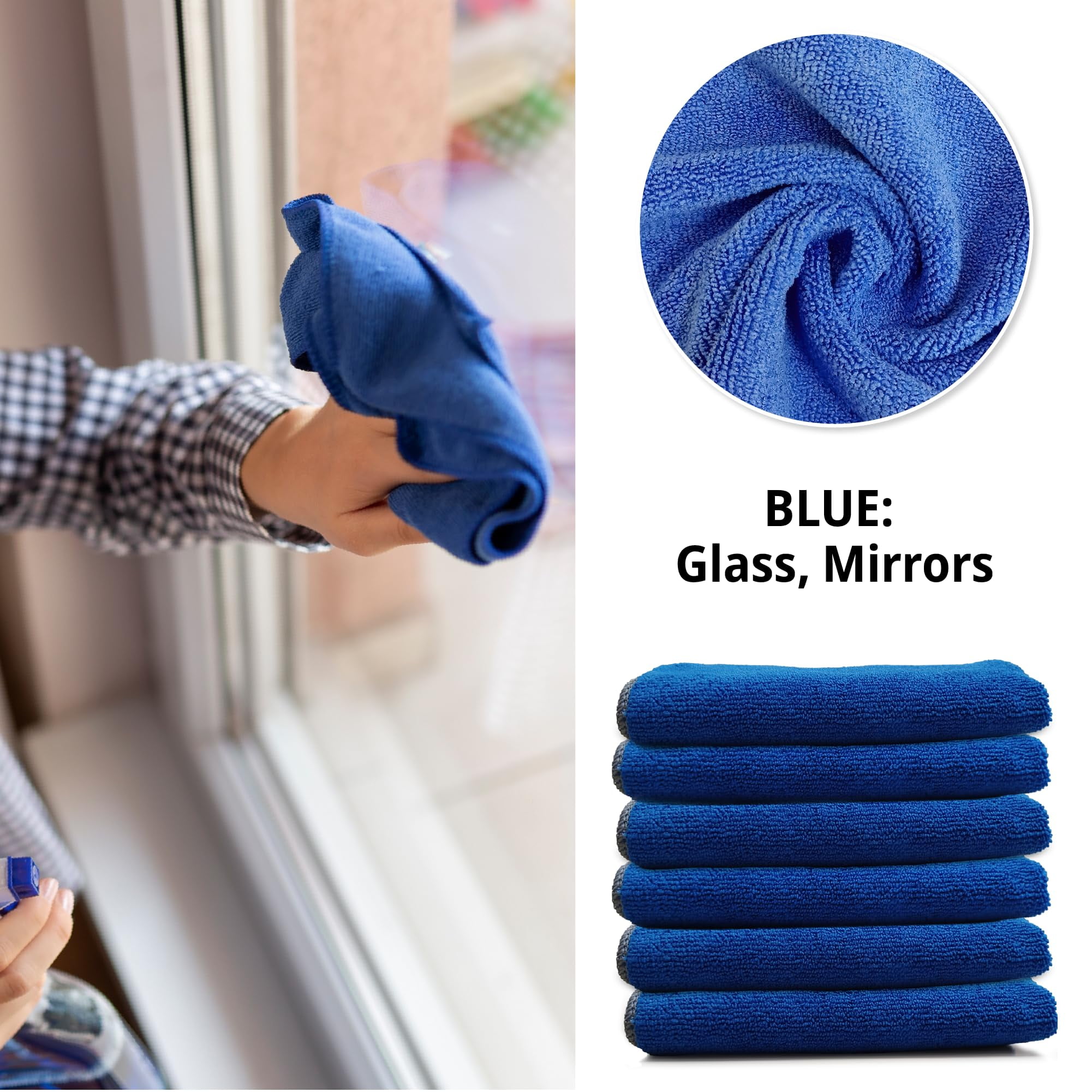 EvaClean Premium Microfiber Cleaning Cloths, 12 Count, Blue