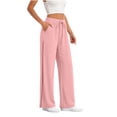 thumbnail image 4 of GUACER No Boundarie Women's Cotton Linen Wide Leg Pants Boho Crochet Lace Side Drawstring Pants with Pockets, 4 of 7