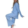 thumbnail image 6 of Qmyliery Women’s Casual 2 Piece Outfits, Long Sleeve Button Down Pleated Shirt + Pants Set ,S/M/L, 6 of 9