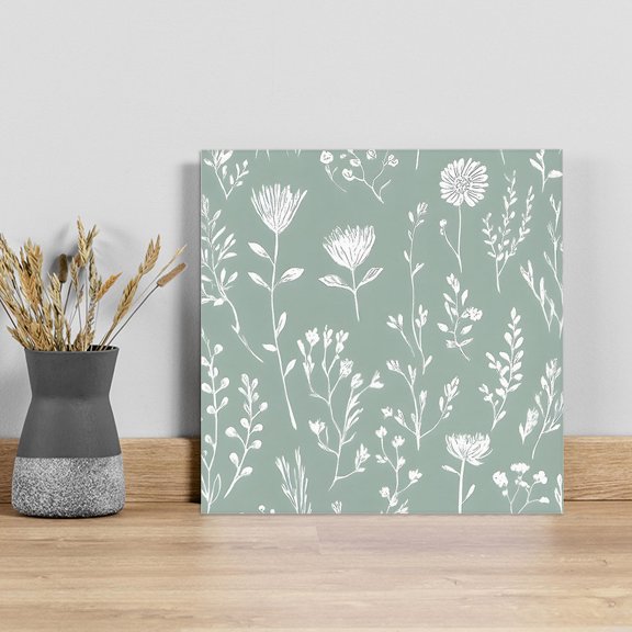 White Teal Spring Floral Wall Art Painting on Canvas, Summer Flowers Botanical Canvas Art Home Prints Wall Art Framed Modern Artwork for Living Room Bedroom Wall Decor 12x12in