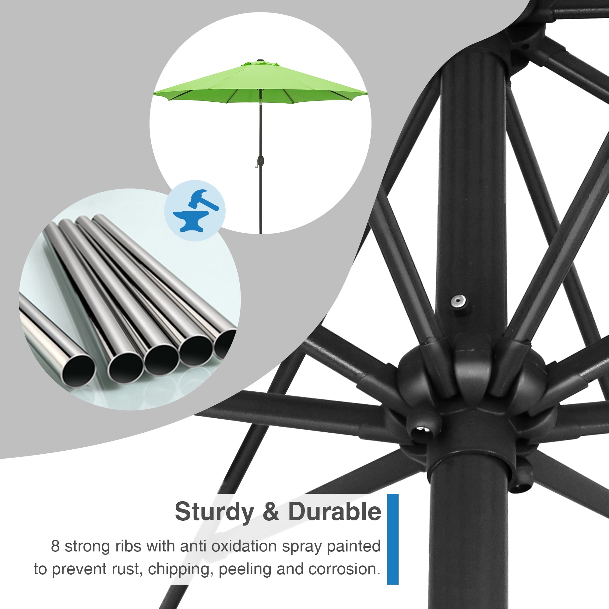 Kool 10FT Outdoor Patio Umbrella with Push Button Tilt and Crank Handle, Market Umbrella with 8 Sturdy Umbrella Ribs, Lime Green