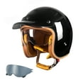 thumbnail image 1 of Tignapoo Vintage Style Half Helmet for Summer - UV Protection with Detachable Visor & Liner, Breathable Design, Interchangeable Lenses, Ideal for Harley Motorcycles (Glossy Black, Size M, Visor, 1 of 6
