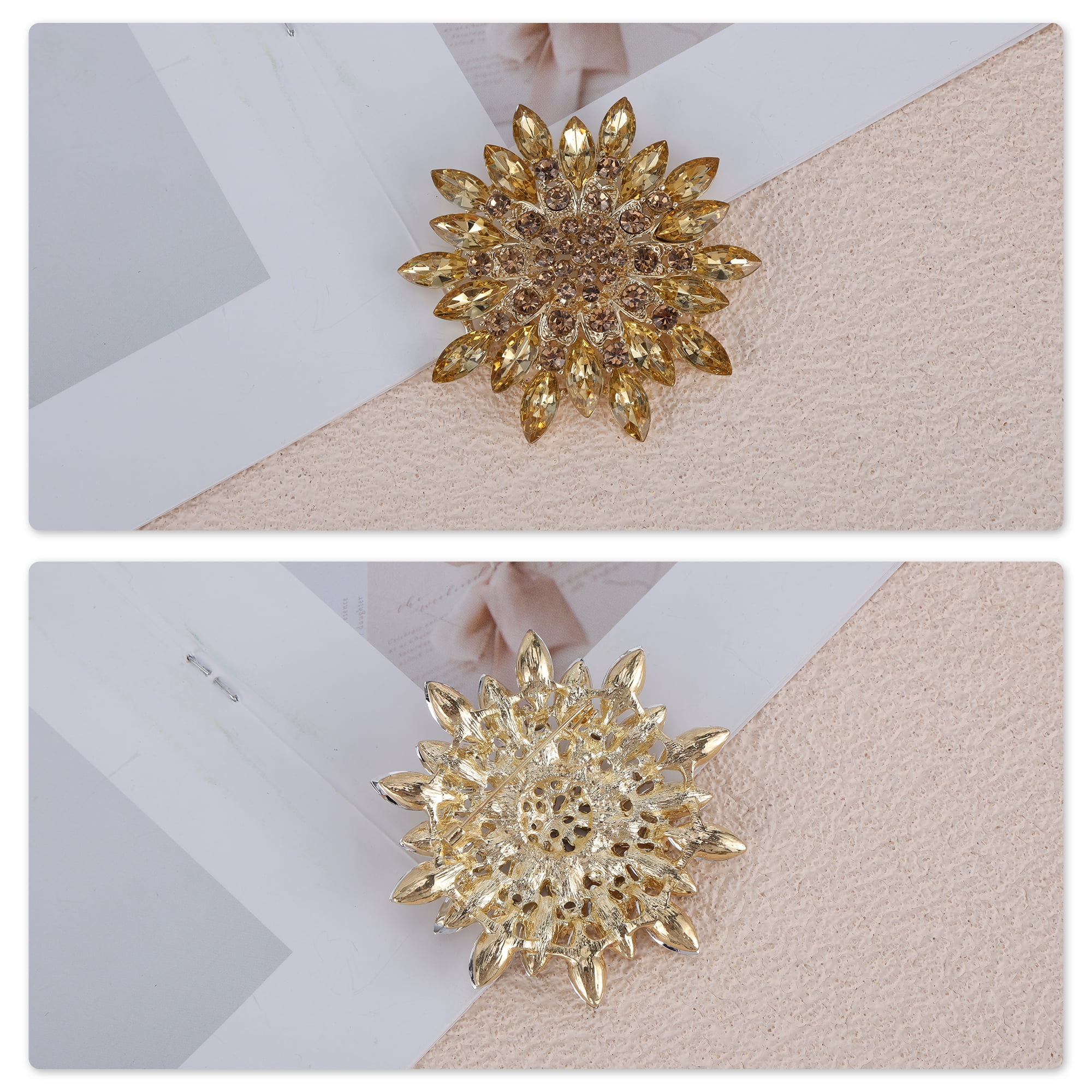 Unique Bargains Faux Crystal Ice Flower Rhinestone Brooch for Fashion Accessories Coffee