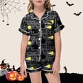 thumbnail image 2 of RUTAYY Girls Pajama Set Short Sleeve Top and Shorts Halloween Bat Moon Graphic Comfortable Nightwear Grey, 2 of 5