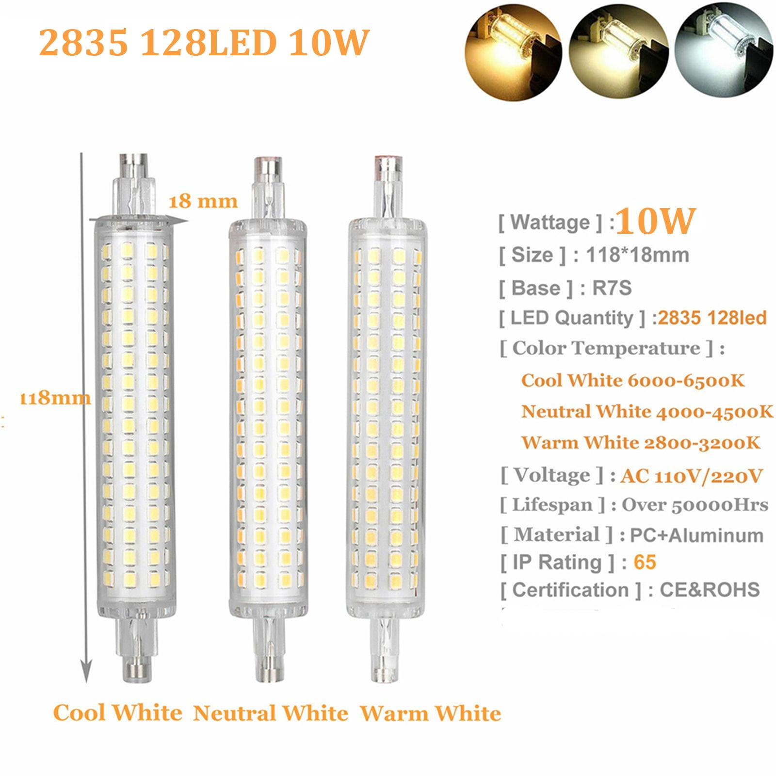 DEL 5W/10W R7S Flood Light Maïs Ampoule Remplacement Lampe à halogène 78mm/118mm 2835 SMD 