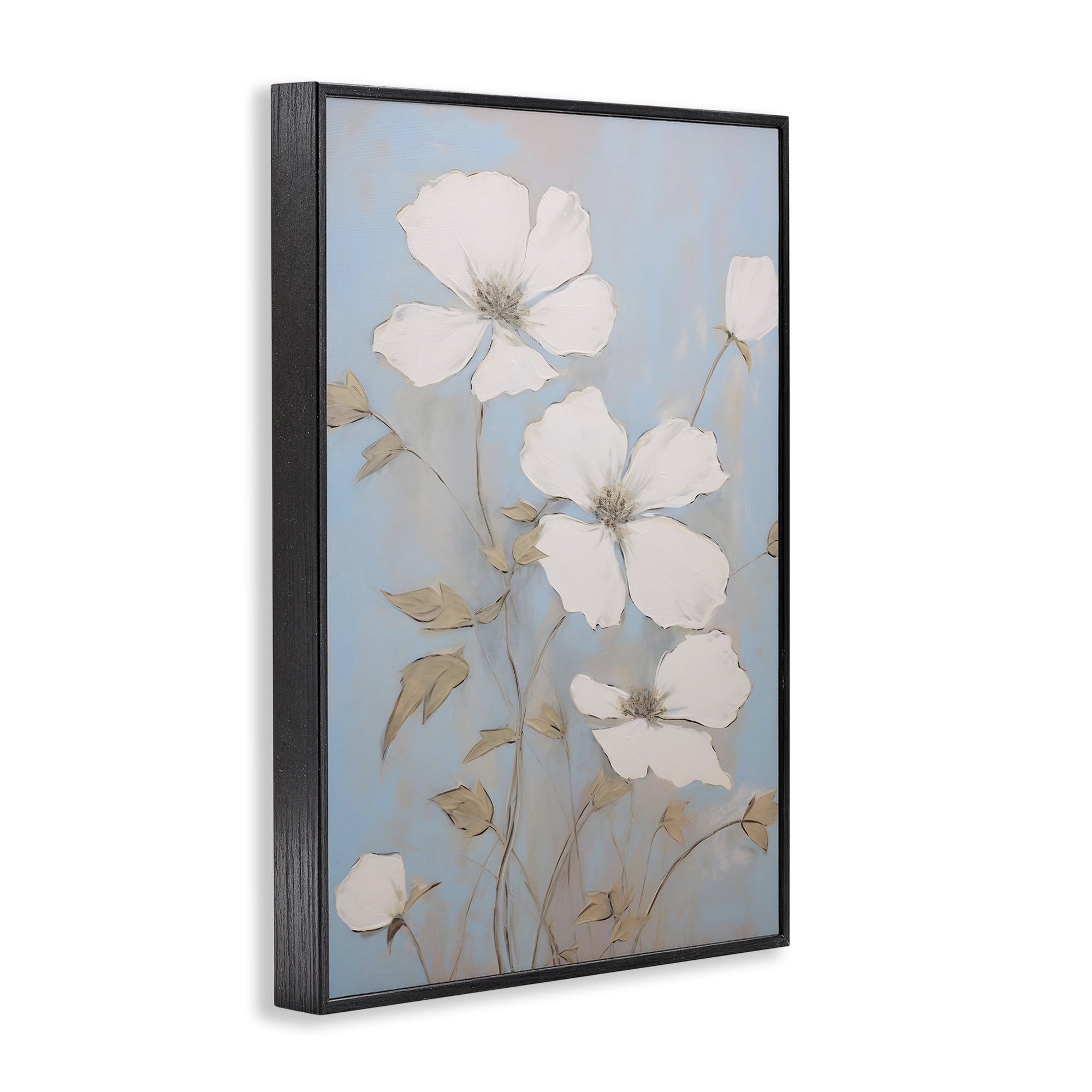 Stupell Industries White Petal Flowers Botanical & Floral Painting Black Framed Art Print Wall Art, 16 x 24