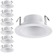 TORCHSTAR 4 Inch Recessed Can Light Trim with White Metal Step Baffle, for 4 Inch Recessed Can, Fit Halo/Juno Remodel Recessed Housing, Line Voltage Available, Pack of 6