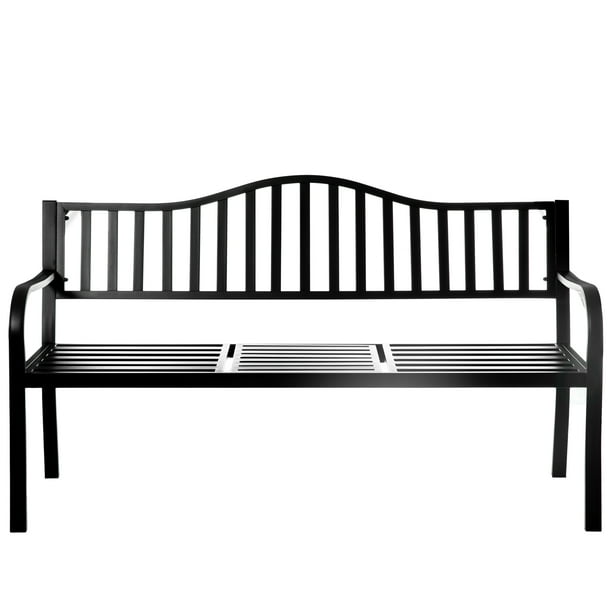 Outdoor Powder Coated Steel Park Bench, Garden Bench with Pop Up Middle Table, Lawn Decor