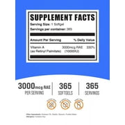 BulkSupplements Vitamin A 10000 IU Softgels - 3000mcg RAE per Serving (365 Softgels - 365 Servings)