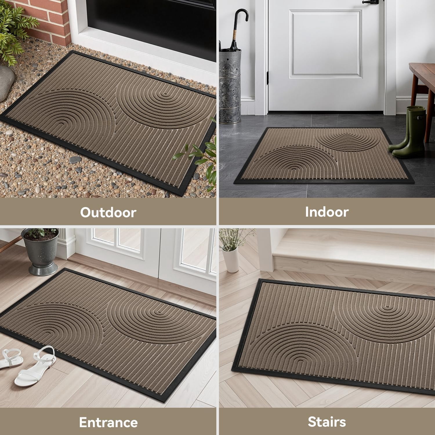 SIXHOME Outdoor Mat 24"x35" Non Slip Front Door Mat Outside Absorbent Rubber Welcome Mat Low Profile Dirt Trapper Indoor Outdoor Doormat Boho Arch Door Mat Outside Thick Entryway Rug Beige