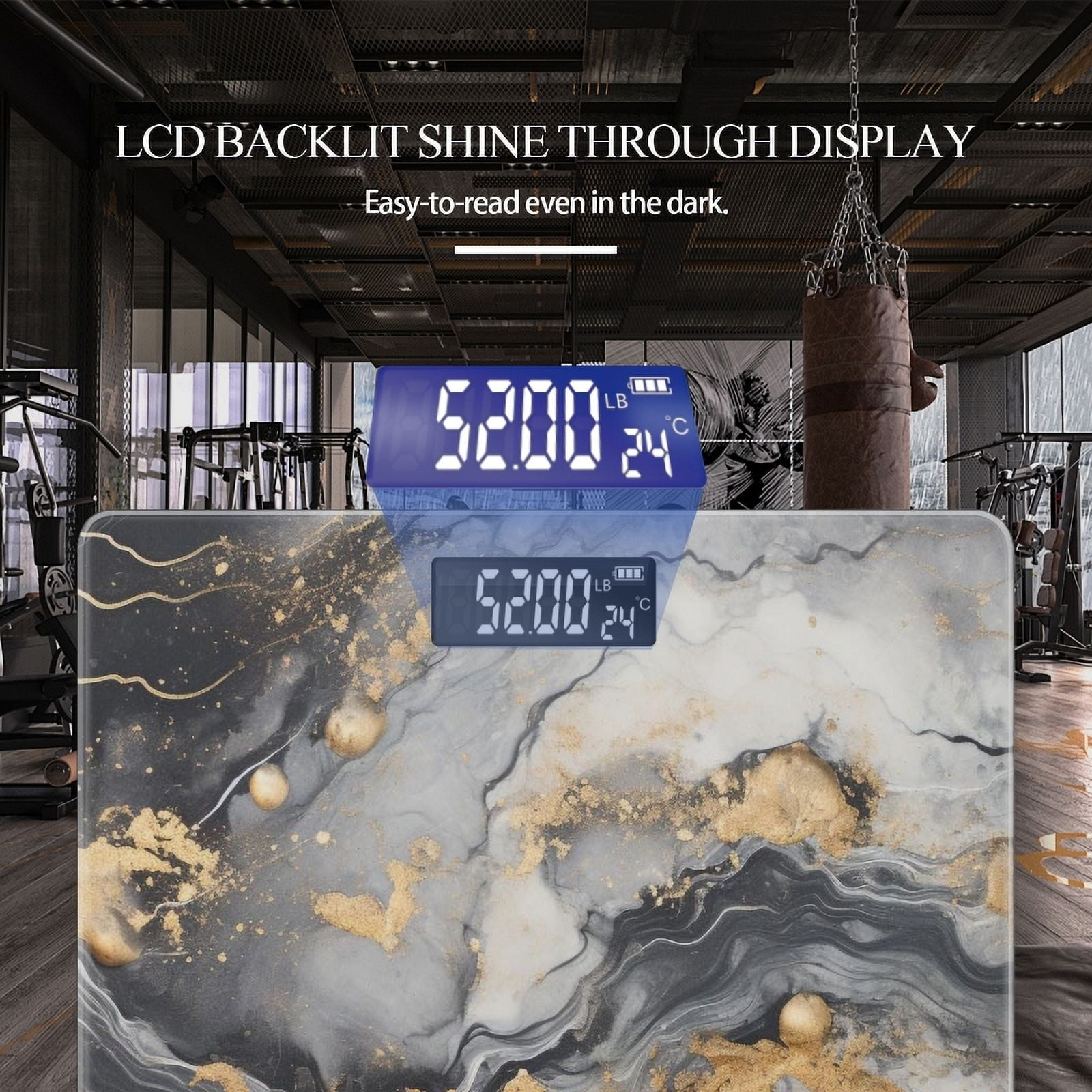 Bathroom Scale, Highly Accurate Digital Body Scale,Precisely Measures Weight up to 400 lbs-Black And White Marble With Gold Accents
