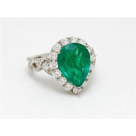 Harry Chad Enterprises 62455 9 CT Pear Cut Emerald Diamond Engagement Ring, 14K White Gold - Size 6.5