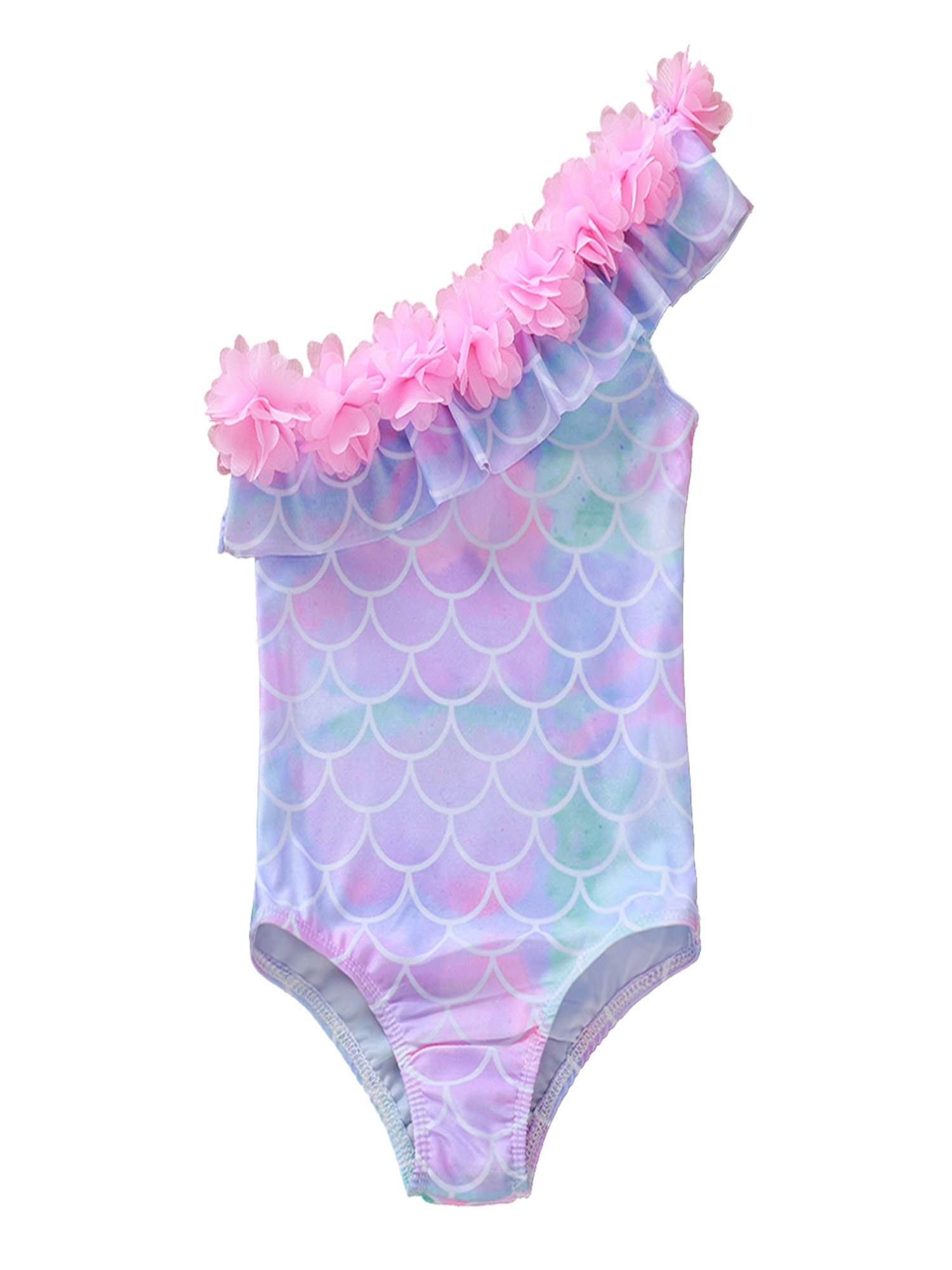 Waymine Kids Baby Girls Flying Sleeve Fish Scale Print Beach One-Piece Swimsuit Bathing Suit