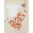 thumbnail image 4 of Genuiskids 3Pcs Toddler Baby Girl Sister Matching Outfit Short Sleeve T-Shirt Tops Peach Skirt/Flared Pants Summer Clothes Set, 4 of 9